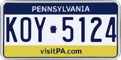 PA license plate KOY5124