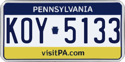 PA license plate KOY5133