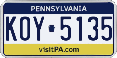 PA license plate KOY5135