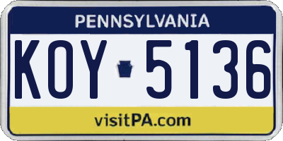 PA license plate KOY5136