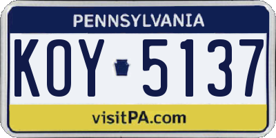 PA license plate KOY5137