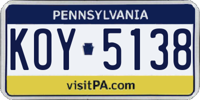 PA license plate KOY5138
