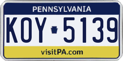 PA license plate KOY5139