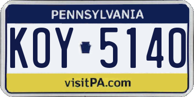 PA license plate KOY5140