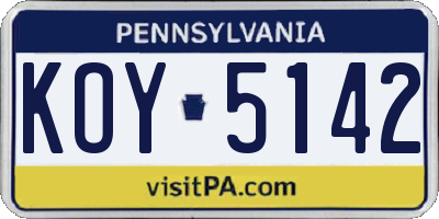 PA license plate KOY5142