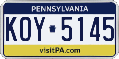 PA license plate KOY5145