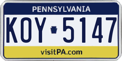 PA license plate KOY5147