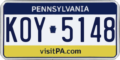 PA license plate KOY5148