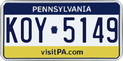 PA license plate KOY5149