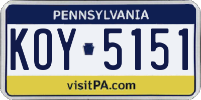 PA license plate KOY5151