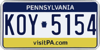 PA license plate KOY5154