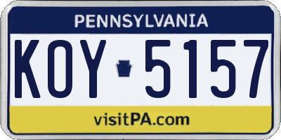 PA license plate KOY5157