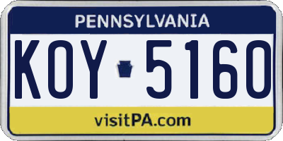 PA license plate KOY5160