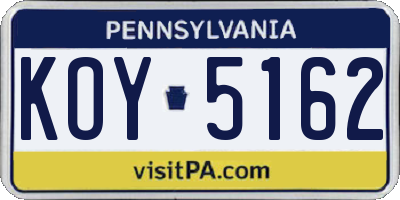 PA license plate KOY5162