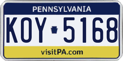 PA license plate KOY5168