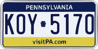 PA license plate KOY5170