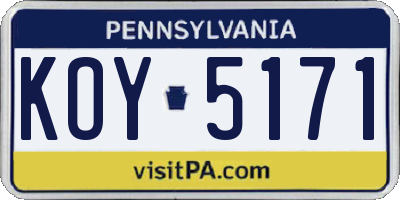 PA license plate KOY5171