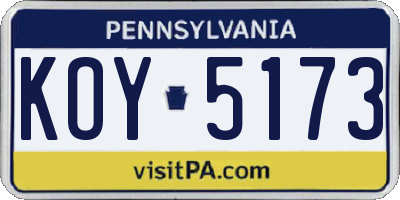 PA license plate KOY5173