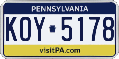 PA license plate KOY5178