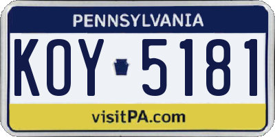 PA license plate KOY5181