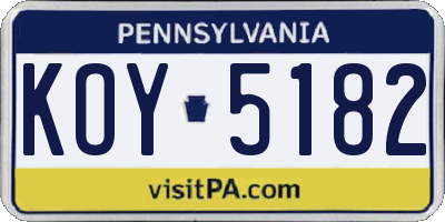 PA license plate KOY5182