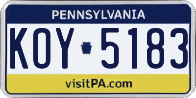PA license plate KOY5183