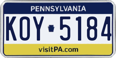 PA license plate KOY5184