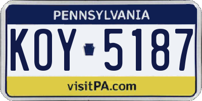 PA license plate KOY5187