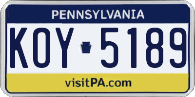 PA license plate KOY5189