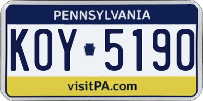 PA license plate KOY5190