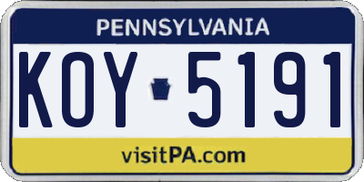 PA license plate KOY5191