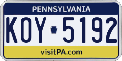 PA license plate KOY5192