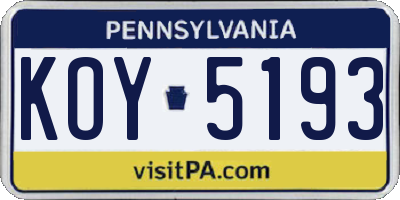 PA license plate KOY5193