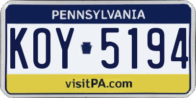 PA license plate KOY5194