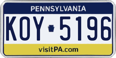 PA license plate KOY5196