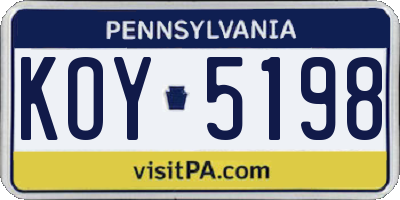 PA license plate KOY5198