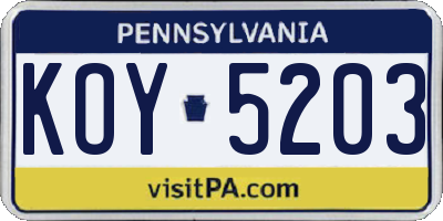 PA license plate KOY5203