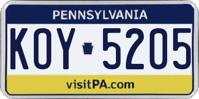 PA license plate KOY5205