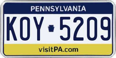 PA license plate KOY5209