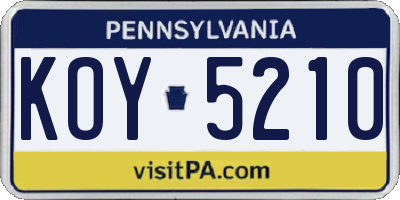 PA license plate KOY5210
