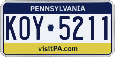 PA license plate KOY5211