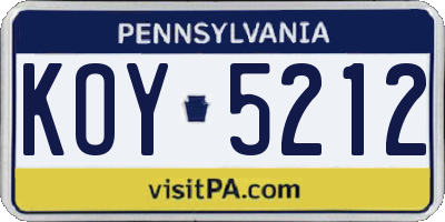 PA license plate KOY5212