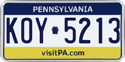 PA license plate KOY5213