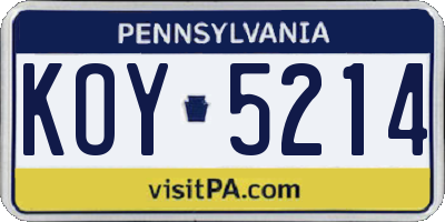 PA license plate KOY5214