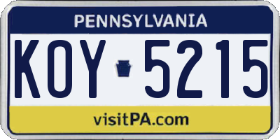 PA license plate KOY5215