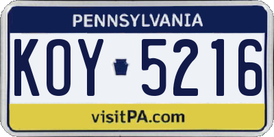 PA license plate KOY5216