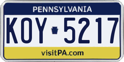 PA license plate KOY5217