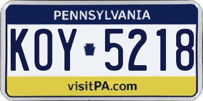 PA license plate KOY5218