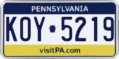 PA license plate KOY5219