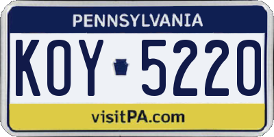 PA license plate KOY5220
